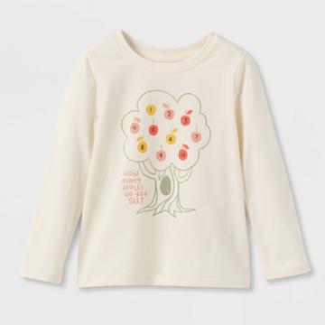 Toddler Girls' Apple Tree Long Sleeve Graphic T-shirt - Cat & Jack Cream