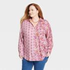 Women's Plus Size Long Sleeve Button-down Shirt - Knox Rose Pink Floral