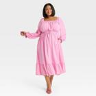 Women's Bishop Long Sleeve Woven Dress - Ava & Viv Pink