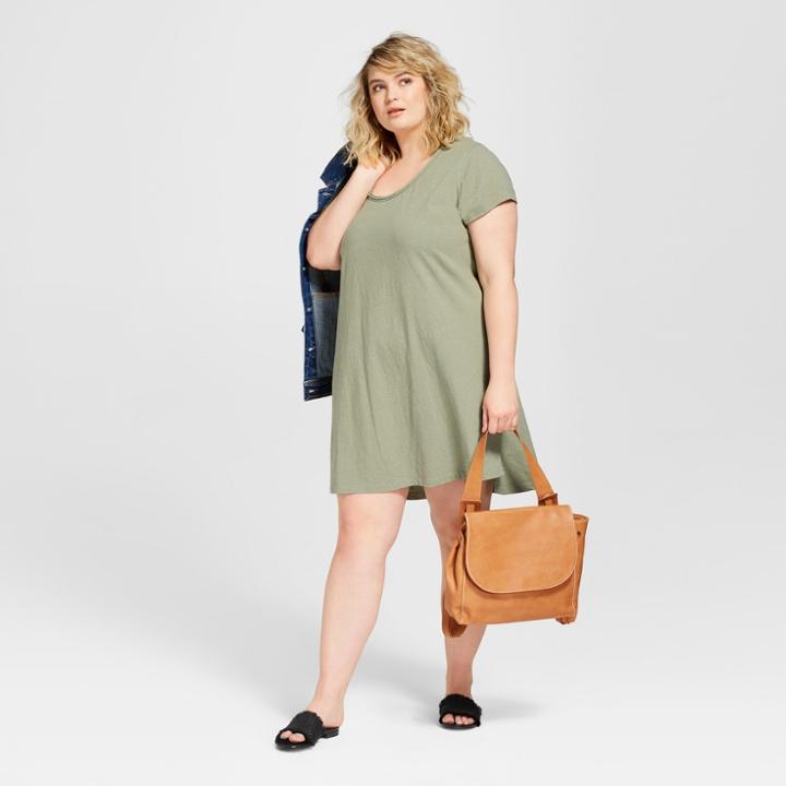 Women's Plus Size Short Short Sleeve Knit Shirt Dress - Universal Thread Olive (green) X