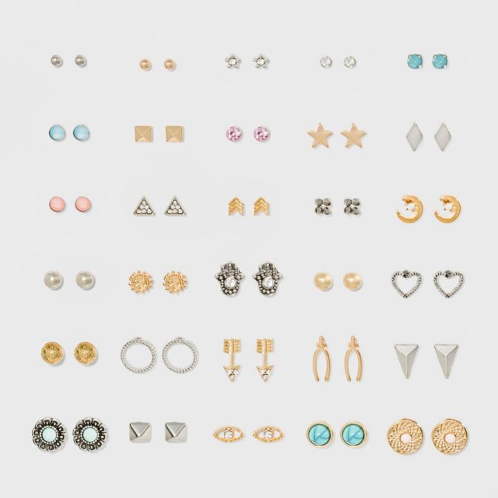 Target Thirty Piece Set Hamsa Hand, Evil Eye, Star And Wishbone Earring Set,