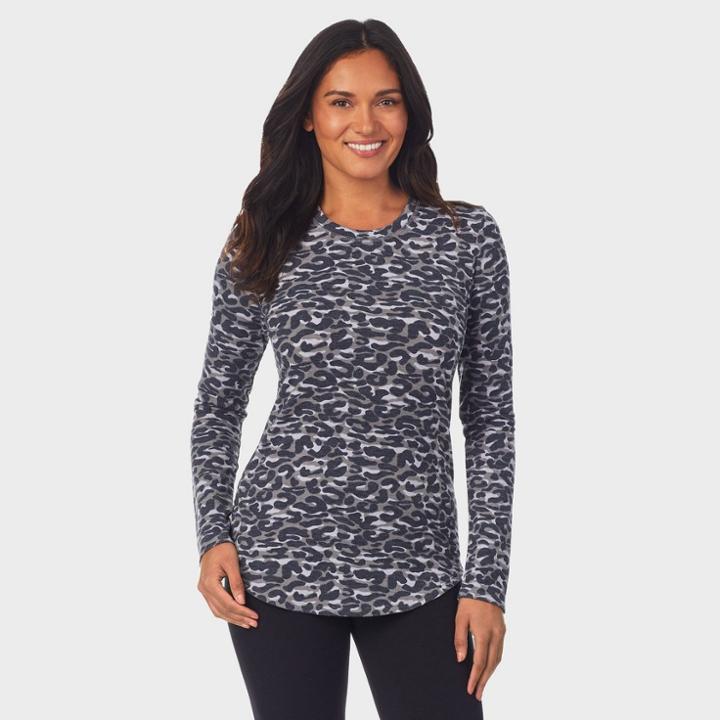 Warm Essentials By Cuddl Duds Women's Everyday Comfort Thermal Crewneck Top - Camo Leopard S, Green
