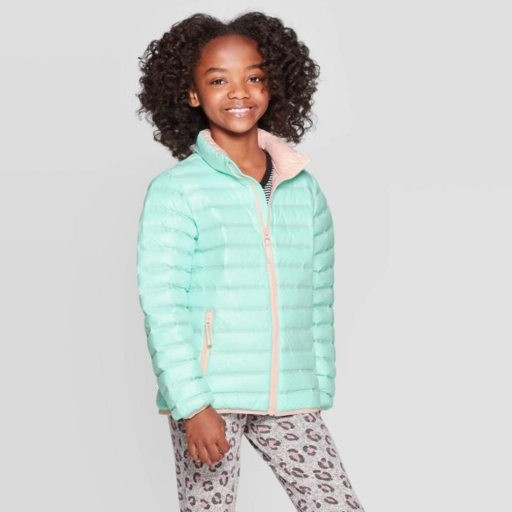 Girls' Down Midweight Puffer Jacket - Cat & Jack Green