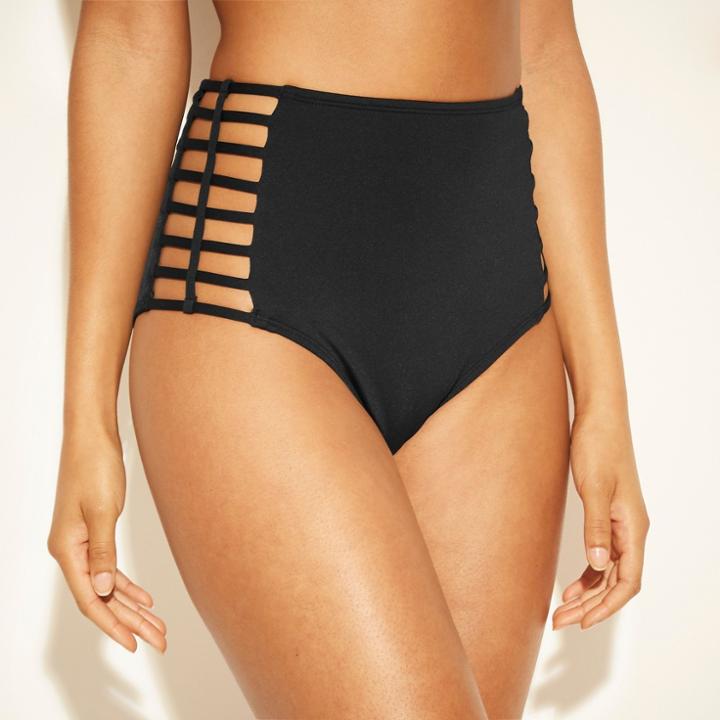 Women's Caged Side High Waist Bikini Bottom - Shade & Shore Black