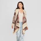 Women's Long Sleeve Jacquard Open Cardigan With Fringe - Knox Rose Oatmeal