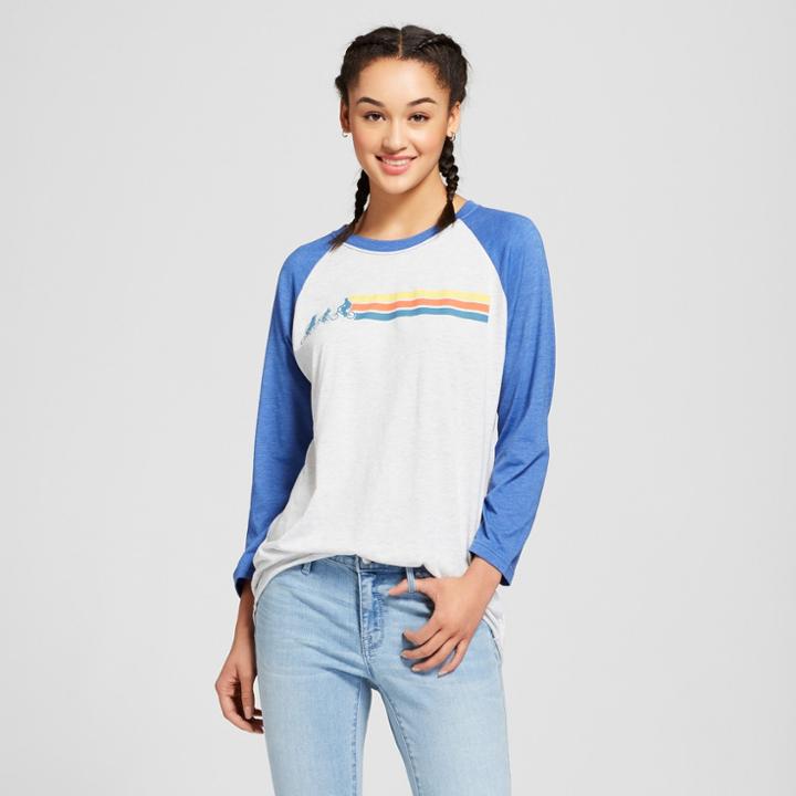 Target Women's Stranger Things Retro Bike Ride Raglan 3/4 Sleeve T-shirt (juniors') - White/blue