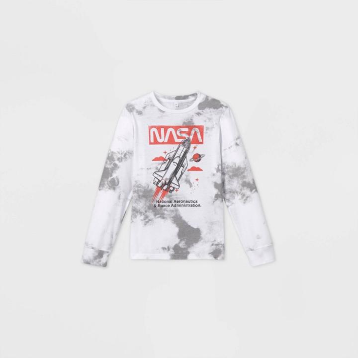 Boys' Nasa Tie-dye Long Sleeve Graphic T-shirt - Gray/white
