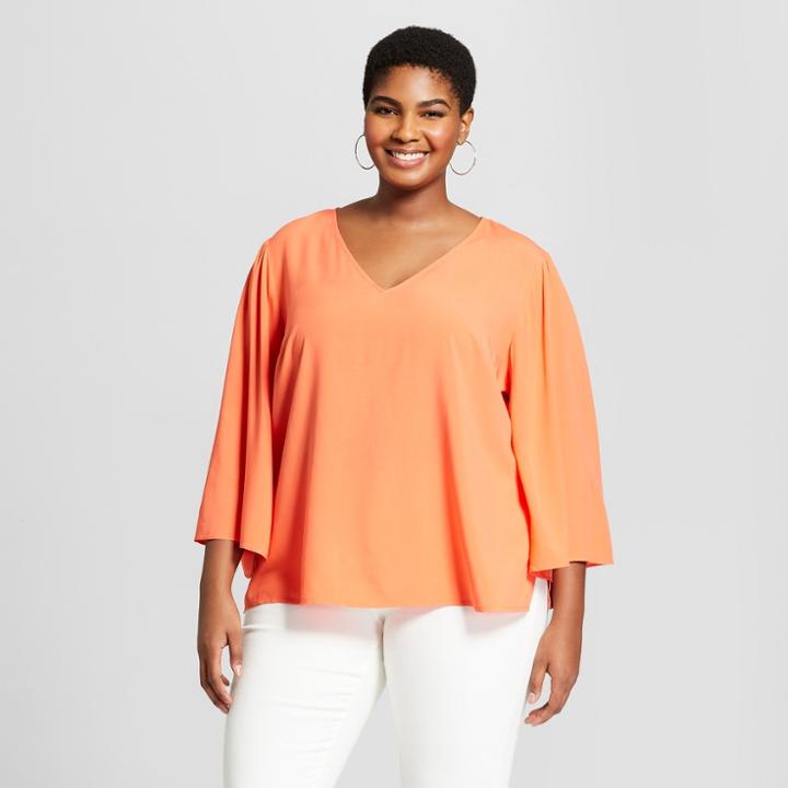 Women's Plus Size Long Sleeve Blouse - Ava & Viv Orange