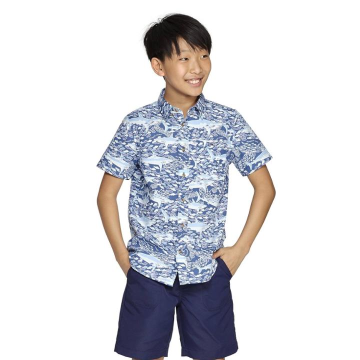 Boys' School Of Sharks Short Sleeve Woven Button-down Shirt - Blue S - Vineyard Vines For Target