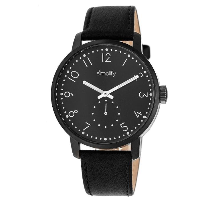 Simplify The 3400 Men's Leather-band Watch - Gunmetal/black