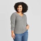 Women's Plus Size Long Sleeve Henley Neck Cozy Rib Shirt - Universal Thread Gray 1x, Women's,