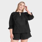 Women's Plus Size Balloon 3/4 Sleeve Top - Who What Wear Black