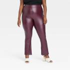 Women's Plus Size High-waisted Split Hem Faux Leather Leggings - A New Day Burgundy
