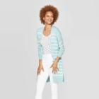 Women's Striped Long Sleeve Cardigan - A New Day Turquoise