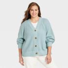 Women's Plus Size Button-front Cardigan - A New Day Blue