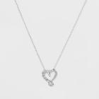Target Pendant Necklace Sterling Silver Heart With Cubic Zirconia On Cable Chain - Silver/clear
