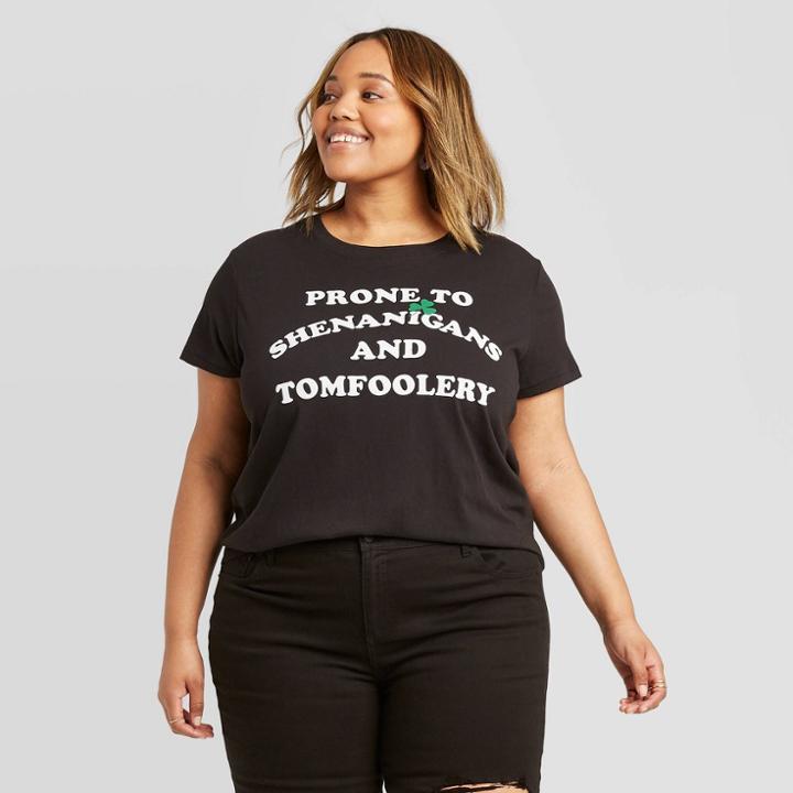 Doe. Women's Prone To Shenanigans And Tomfoolery Plus Size Short Sleeve T-shirt - Doe (juniors') - Black 1x, Women's,