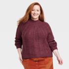 Women's Plus Size Mock Turtleneck Pullover Sweater - Knox Rose Berry Red