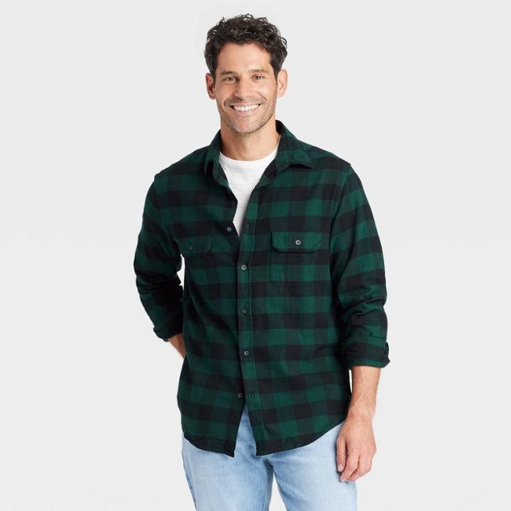 Men's Plaid Standard Fit Long Sleeve Button-down Shirt - Goodfellow & Co Green/plaid