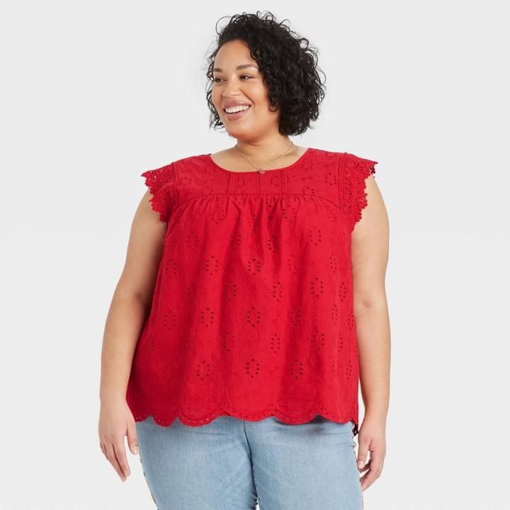 Women's Plus Size Eyelet Tank Top - Knox Rose Red