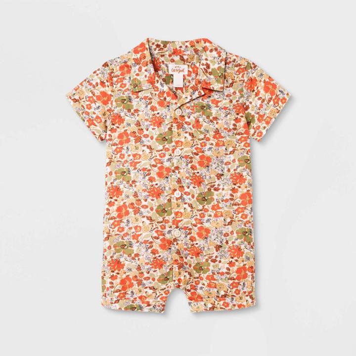 Baby Boys' Floral Romper - Cat & Jack Newborn, Beige/green/orange