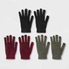 Women's 3pk Magic Gloves - Wild Fable Olive/burgundy One Size, Red/green