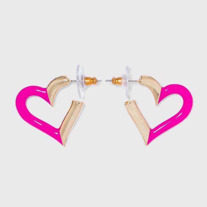 Sugarfix By Baublebar Enamel And Gold Heart Hoop Earrings - Pink