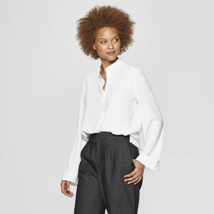Women's Long Sleeve Essential Popover Blouse - Prologue White