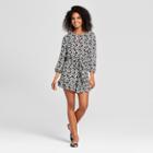 Women's Floral Print Long Sleeve Belted Romper - Who What Wear Black/white Xxl, Black/white Floral