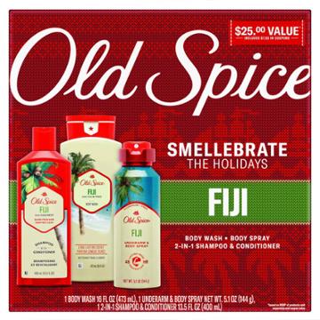 Old Spice Fiji Holiday Gift Set - Body Wash + Body Spray + 2-in-1 Hair Care
