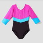 Freestyle By Danskin Girls'3/4 Sleeve Activewear Leotard - Black/magenta