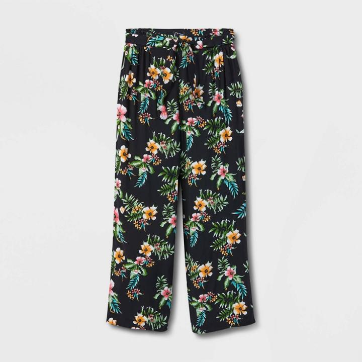 Girls' Straight Fit Belted Woven Pants - Art Class Black Tropical