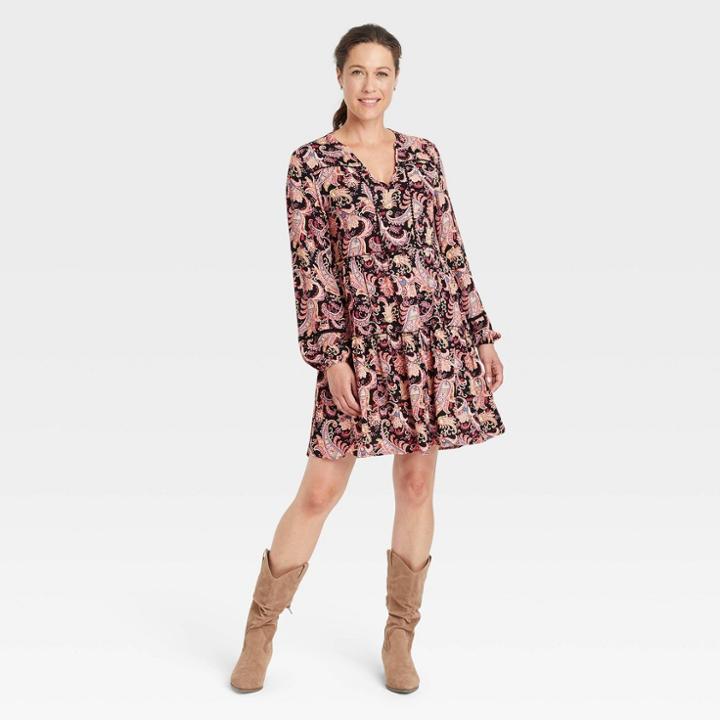 Women's Long Sleeve Dress - Knox Rose Black Paisley