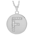 Women's Journee Collection Brass Circle Initial Pendant Necklace With Cubic Zirconia - Silver, F (17.75), Silver