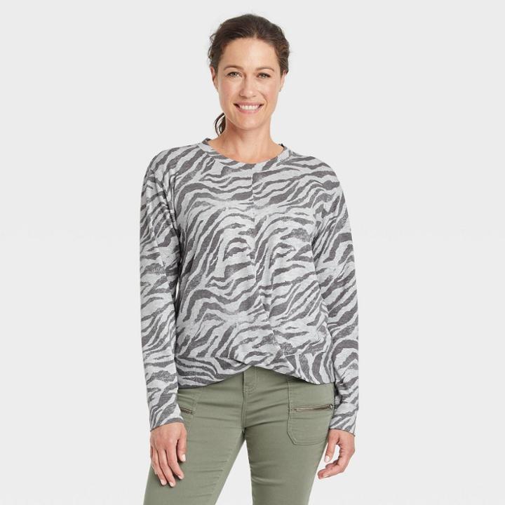 Women's Twist-front Sweatshirt - Knox Rose Heather Gray Zebra