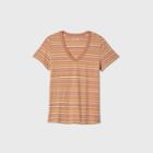 Women's Striped Short Sleeve V-neck T-shirt - Universal Thread Brown/cream Xs, Brown/ivory