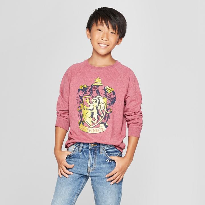 Boys' Harry Potter Crest Long Sleeve Graphic T-shirt - Maroon Heather M, Boy's, Size: