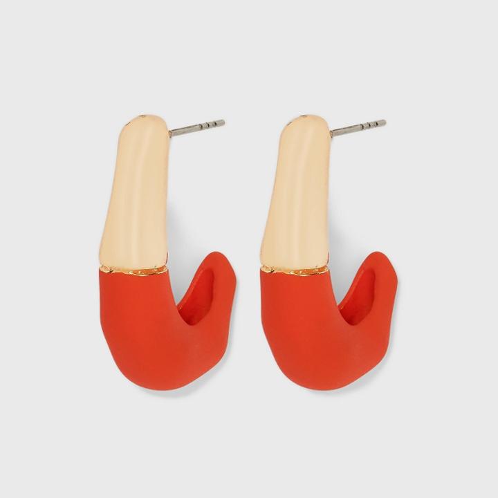 Enamel With Organic Shaped Hoop Earrings - A New Day Orange