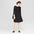 Women's 3/4 Sleeve Fit & Flare Ponte Dress - A New Day Black