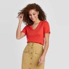Women's Slim Fit Short Sleeve V-neck Fitted T-shirt - A New Day Red