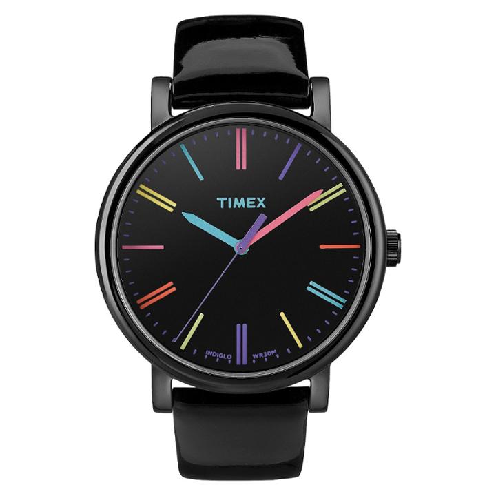 Women's Timex Originals Watch With Markers And Patent Leather Strap - Black T2n7902b