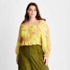 Women's Floral Print Long Sleeve Smocked Bodice Top - Future Collective With Gabriella Karefa-johnson Yellow