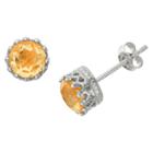 Tiara 6mm Round-cut Citrine Crown Earrings In Sterling Silver, Women's, Citrine/silver