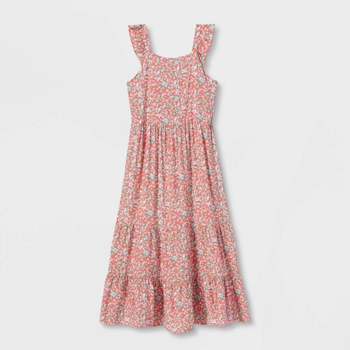 Girls' Tiered Woven Maxi Dress - Art Class Rust