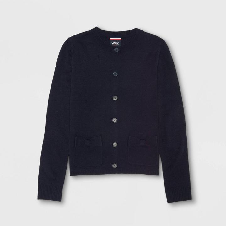 French Toast Girls' Long Sleeve Knit Bow Uniform Cardigan - Navy