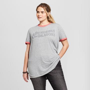 Awake Women's Dungeons & Dragons Plus Size Short Sleeve Ringer Graphic T-shirt (juniors') - Gray
