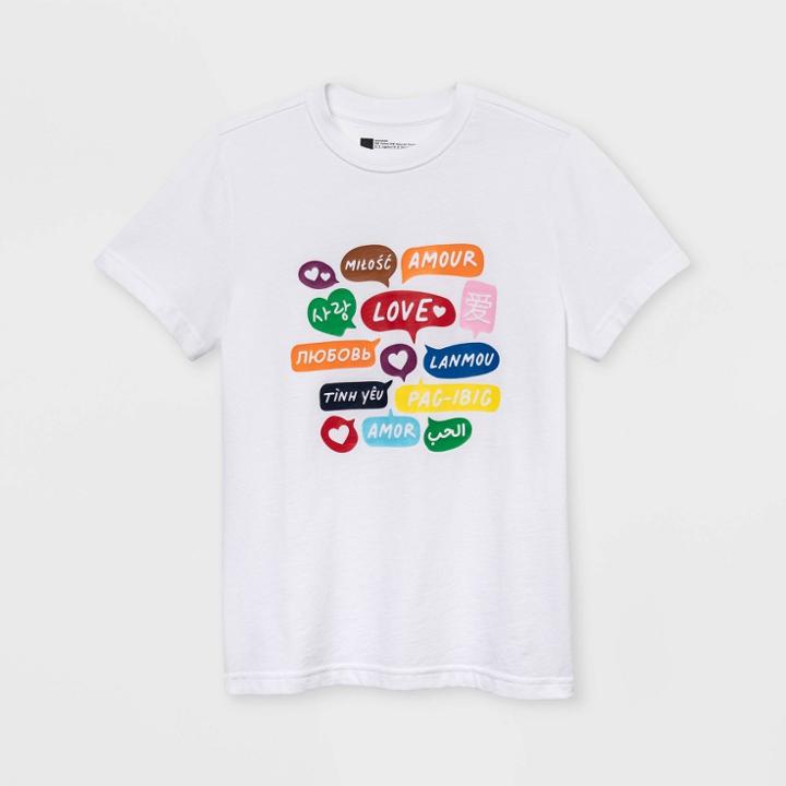 Ev Lgbt Pride Pride Gender Inclusive Kids' Word Bubbles Short Sleeve Graphic T-shirt - White