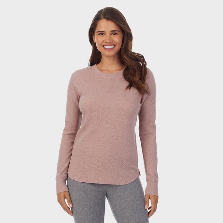 Warm Essentials By Cuddl Duds Women's Waffle Thermal Crewneck Shirt - Graphite Heather