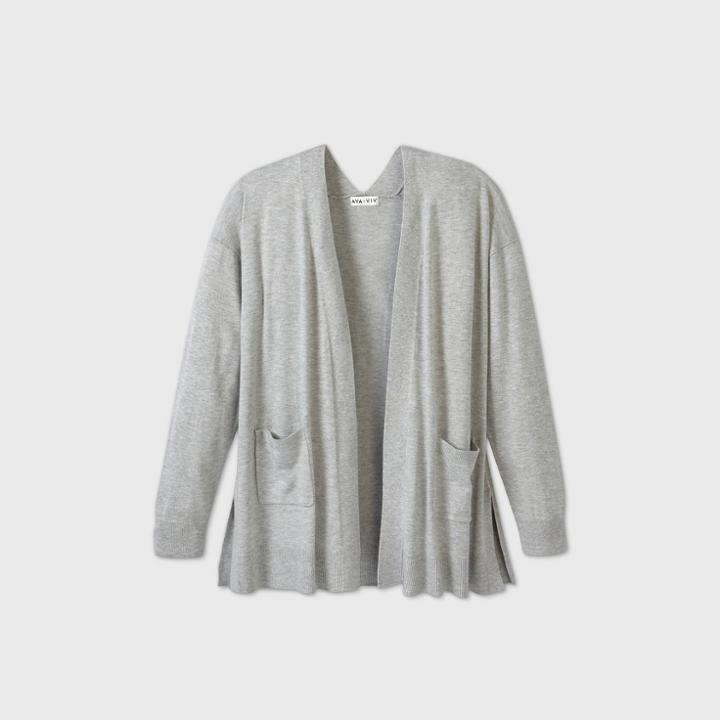 Women's Plus Size Open Neck Lightweight Cardigan - Ava & Viv Heather Gray X