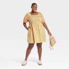 Women's Plus Size Floral Print Puff Elbow Sleeve Smocked Dress - Universal Thread Yellow
